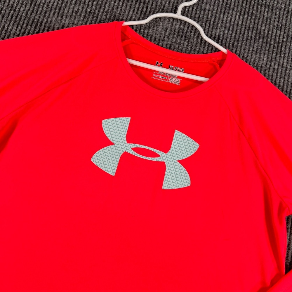 Under Armour Shirt Youth Girls XL Extra Large Pink Long Sleeve Loose Fit Heat